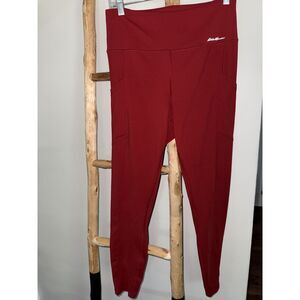 Eddie Bauer Women M Red Leggings Stretch Athletic Yoga Pants Pocket Activewear